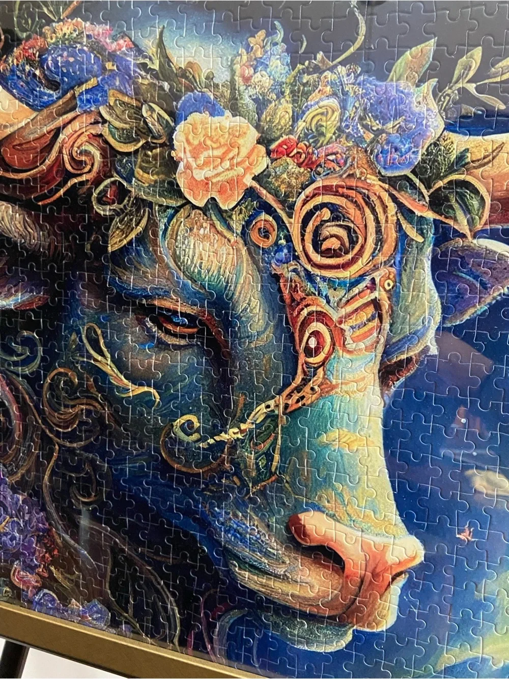 Blue Floral Bull Wall Art Print - Brand